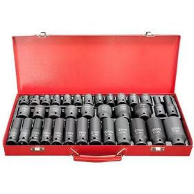 35-Piece 1/2in Professional Pneumatic Socket Set - Comprehensive Auto Repair Toolkit with Long & Short Sockets, Air Cannon, Hex Extensions