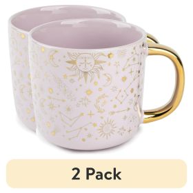 (2 pack) Stoneware Coffee Mug, 16 fl oz, Gold Stars